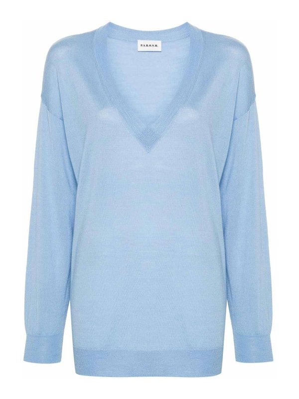 P.A.R.O.S.H.: Strickpullover mit V-Ausschnitt - V-Pullover - Hellblau