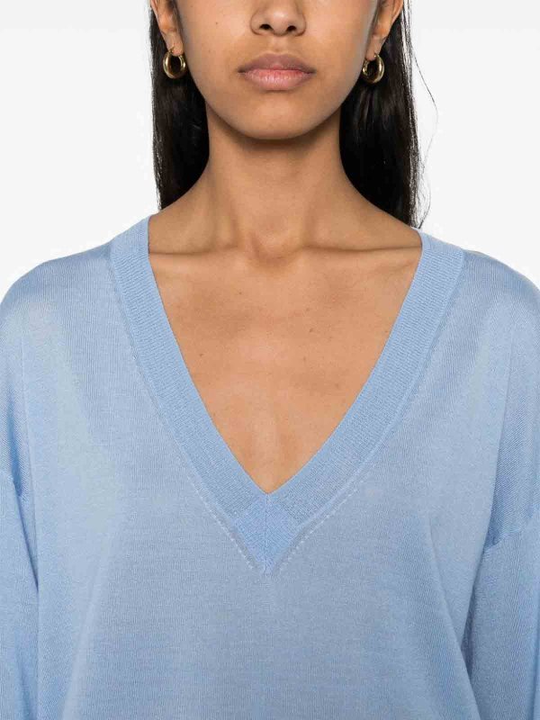 The Best Shops P.A.R.O.S.H.: Strickpullover mit V-Ausschnitt - V-Pullover - Hellblau