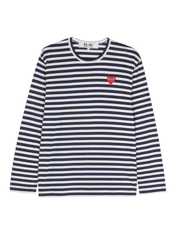 COMME DES GARCONS: t-shirts - Logo Striped Cotton T-Shirt