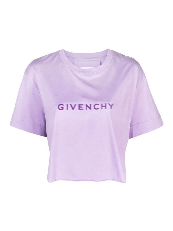 GIVENCHY: t-shirts - Logo Cotton Cropped T-Shirt