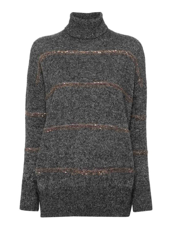 BRUNELLO CUCINELLI: Cuellos altos y polos - Suéter Con Cuello Alto - Gris