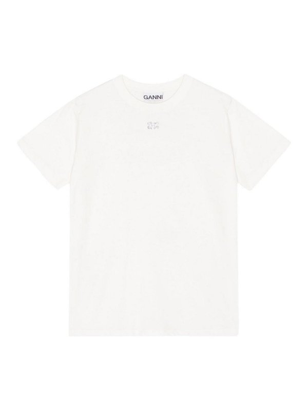 GANNI: t-shirt - T-shirt in cotone biologico con logo