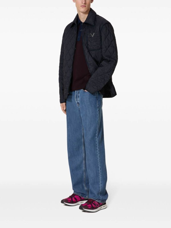 VALENTINO: short coats online - V-Detail Nylon Caban