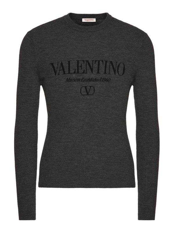 VALENTINO: Strickpullover mit Rundhalsausschnitt - Rundhalspullover - Grau