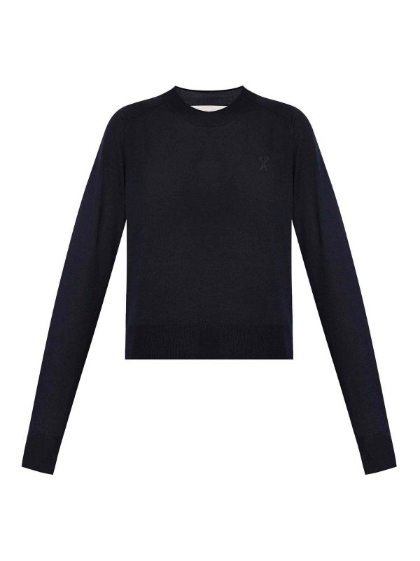 AMI PARIS: Strickpullover mit Rundhalsausschnitt - Rundhalspullover - Blau