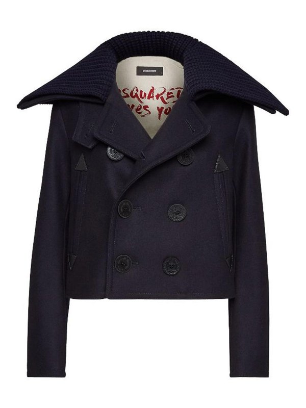 DSQUARED2: knee length coats - Double-Breasted Cropped Peacoat