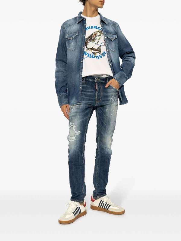 DSQUARED2: bootcut jeans online - Distressed Slim-Cut Jeans