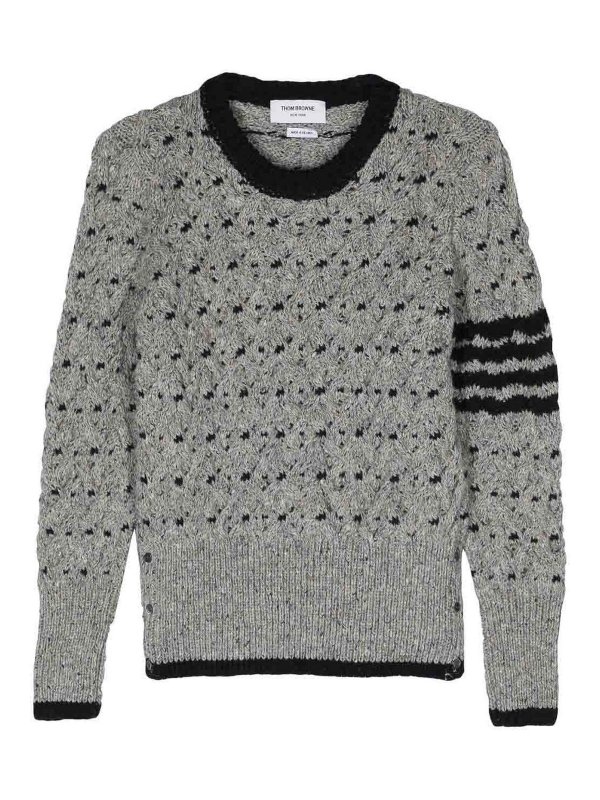 THOM BROWNE: crew necks - 4-Bar Cable-Knit Jumper