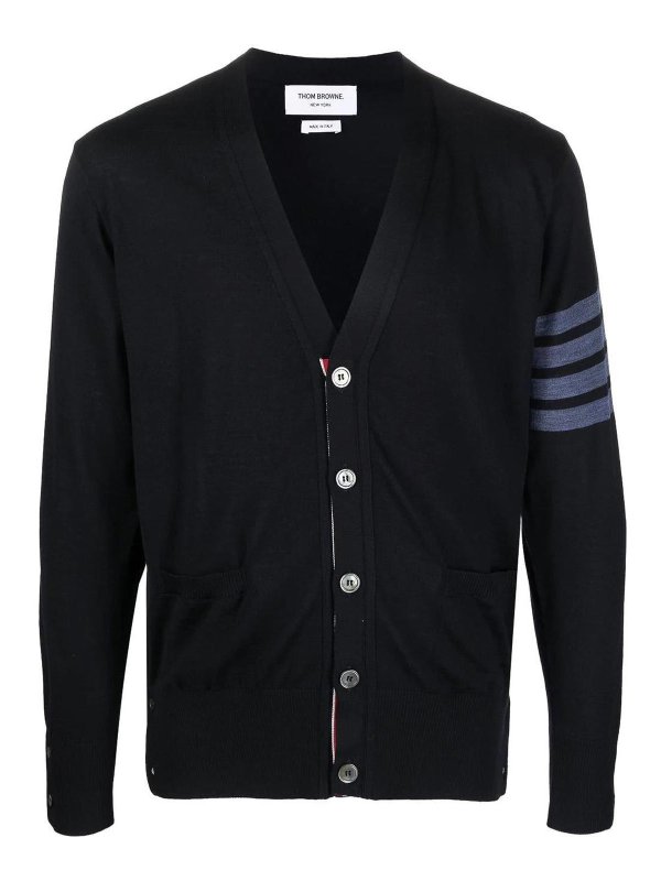 THOM BROWNE: cardigans - 4-Bar V-Neck Cardigan