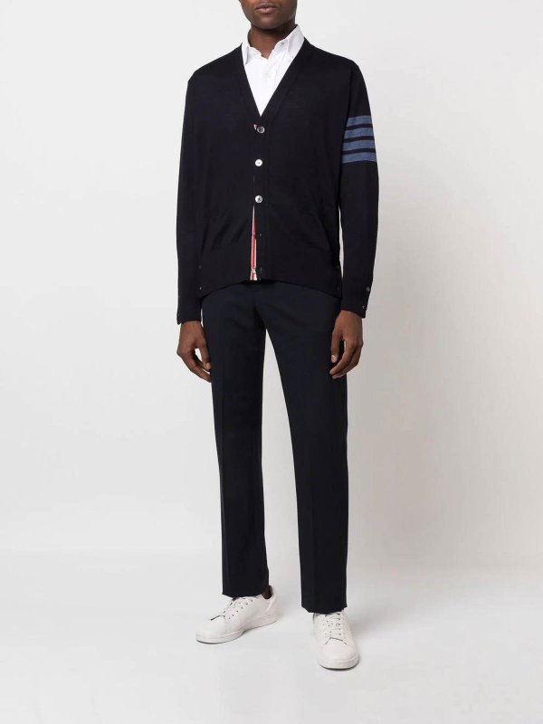 THOM BROWNE: cardigans online - 4-Bar V-Neck Cardigan