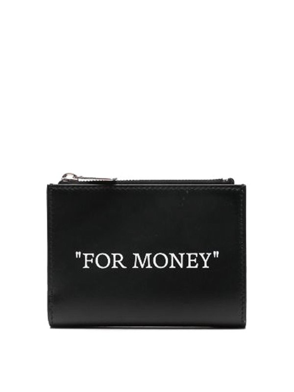 OFF-WHITE: portafogli - Portafoglio in pelle con stampa slogan