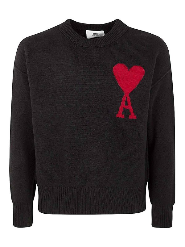 AMI PARIS: Strickpullover mit Rundhalsausschnitt - Rundhalspullover - Schwarz