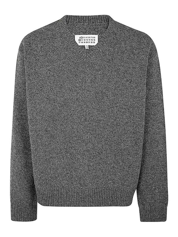 Maison Margiela: Col en V - Pull À Col V - Gris