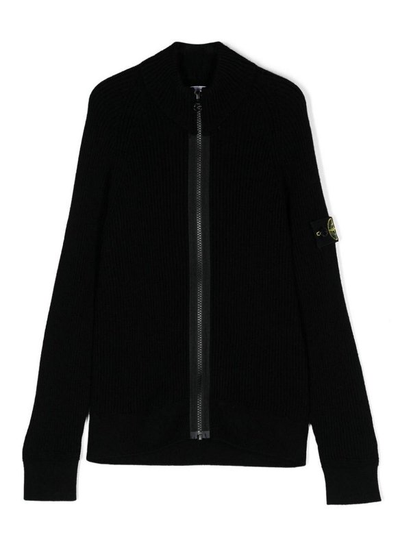 Stone Island Junior: Strickpullover mit Rundhalsausschnitt - Rundhalspullover - Schwarz