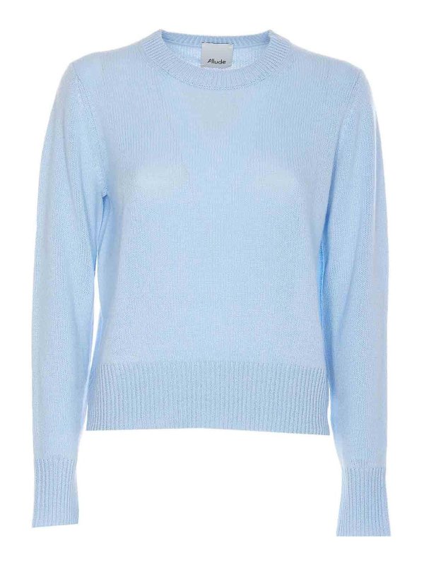 ALLUDE: Strickpullover mit Rundhalsausschnitt - Rundhalspullover - Blau