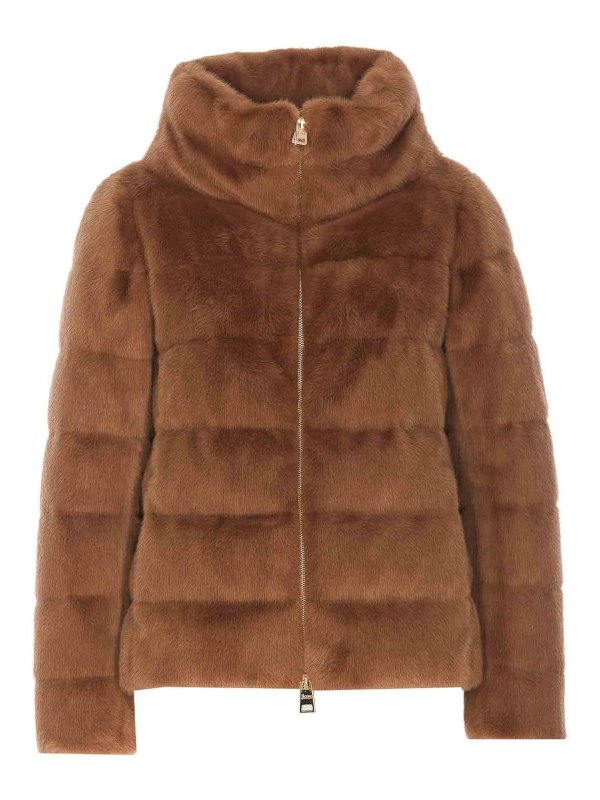 HERNO: padded jackets - Fur Effect Cape Jacket