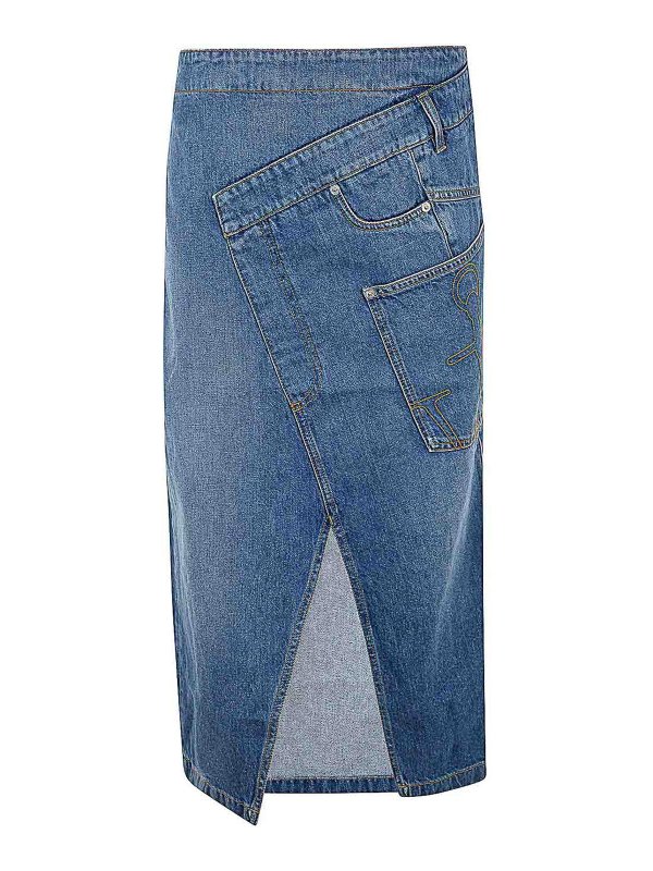J.W. ANDERSON: Knee length skirts & Midi - Twisted Midi Skirt Denim