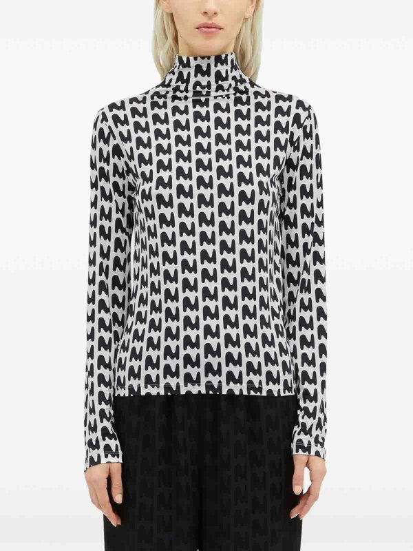 m.s.g.m.: t-shirts online - Stretch High Neck T-Shirt With Print