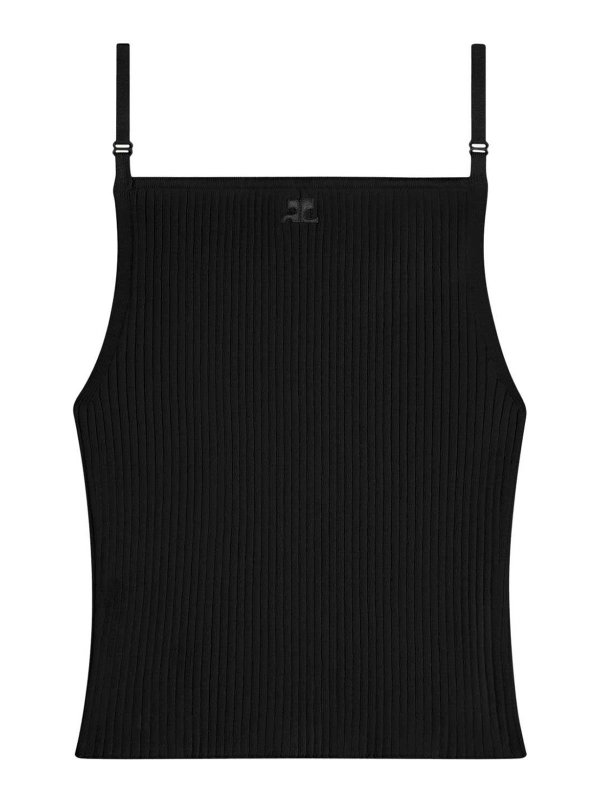 Courreges: Tops & Tank tops - Ribbed Viscose Top With Embroidered Logo