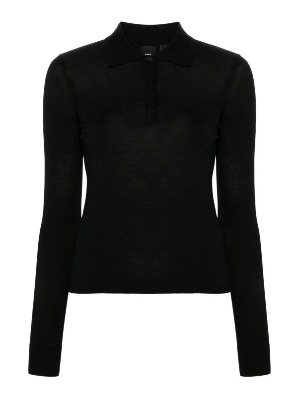 Pinko: Strickpullover mit Rundhalsausschnitt - Rundhalspullover - Schwarz