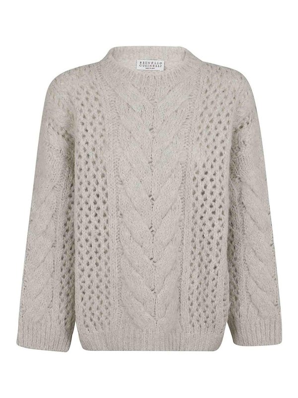 BRUNELLO CUCINELLI: Strickpullover mit Rundhalsausschnitt - U-Boot-Pullover - Schwarz