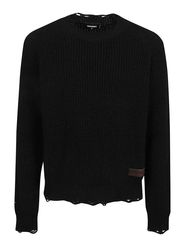 DSQUARED2: Strickpullover mit Rundhalsausschnitt - Rundhalspullover - Schwarz
