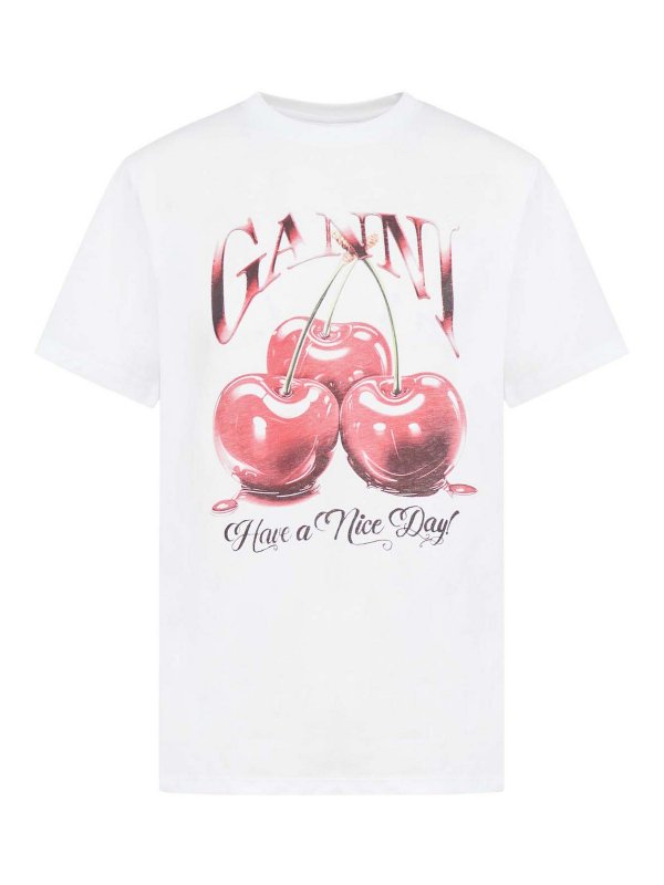 GANNI: Camisetas - Camiseta - Blanco