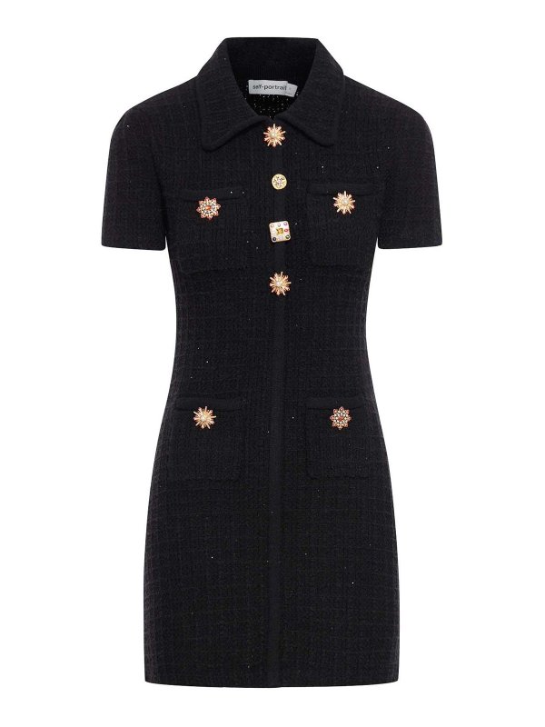 Self Portrait: short dresses - Black Jewel Button Knit Mini Dress