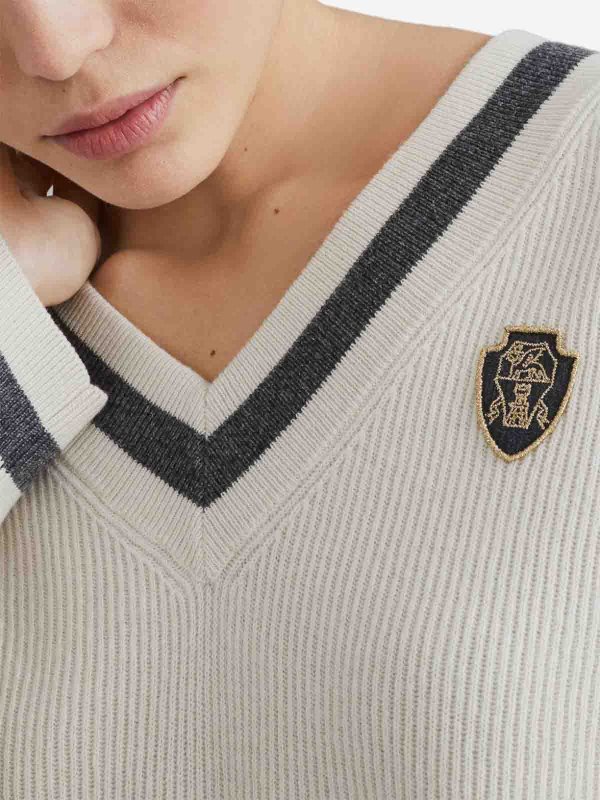 The Best Shops BRUNELLO CUCINELLI: Strickpullover mit V-Ausschnitt - V-Pullover - Weiß