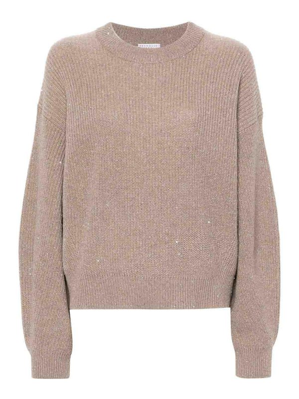 BRUNELLO CUCINELLI: Strickpullover mit Rundhalsausschnitt - Rundhalspullover - Beige