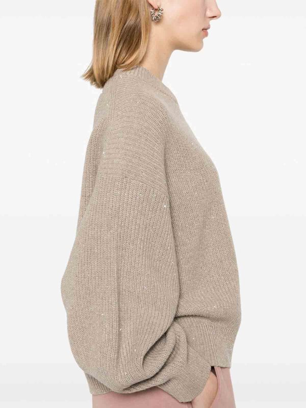 BRUNELLO CUCINELLI: Strickpullover mit Rundhalsausschnitt online - Rundhalspullover - Beige