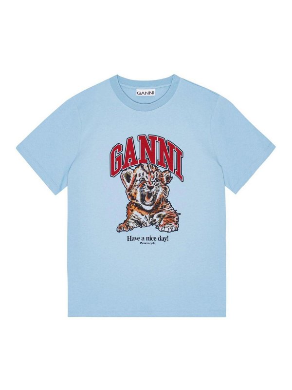 GANNI: t-shirts - Tiger Cotton T-Shirt