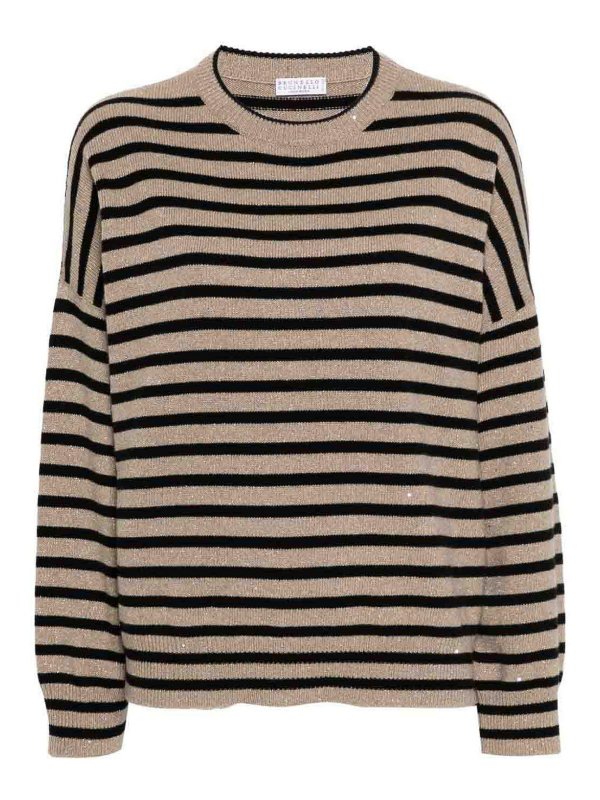 BRUNELLO CUCINELLI: Strickpullover mit Rundhalsausschnitt - Rundhalspullover - Braun