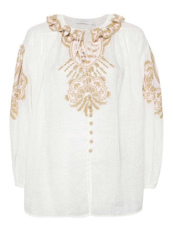 ZIMMERMANN: blouses - Embroidered Ramie Blouse