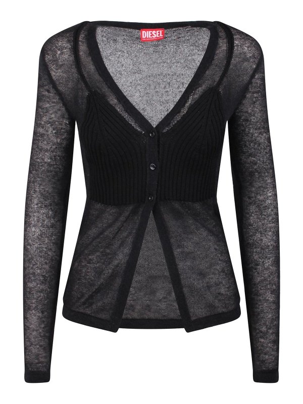 DIESEL: cardigan - Cardigan Semitrasparente Con Bralette