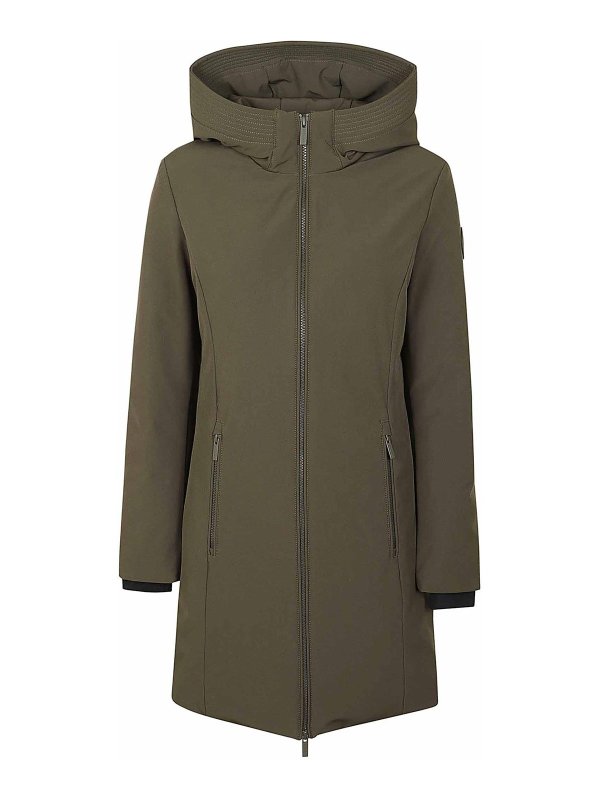 WOOLRICH: padded coats - Green waterproof jacket