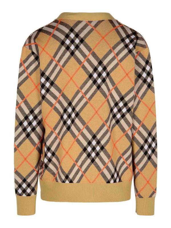 BURBERRY: cardigans online - Check Beige Wool Cardigan