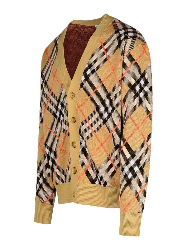 The Best Shops BURBERRY: cardigans - Check Beige Wool Cardigan