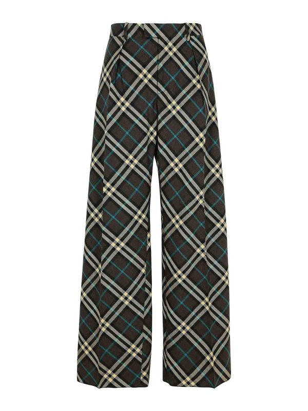BURBERRY: casual trousers - Check Brown Wool Blend Trousers