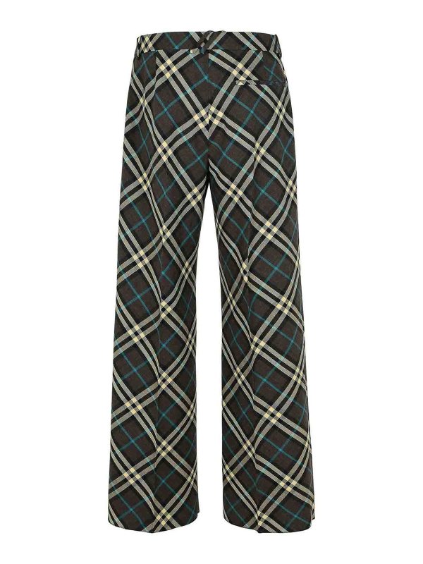 BURBERRY: casual trousers online - Check Brown Wool Blend Trousers