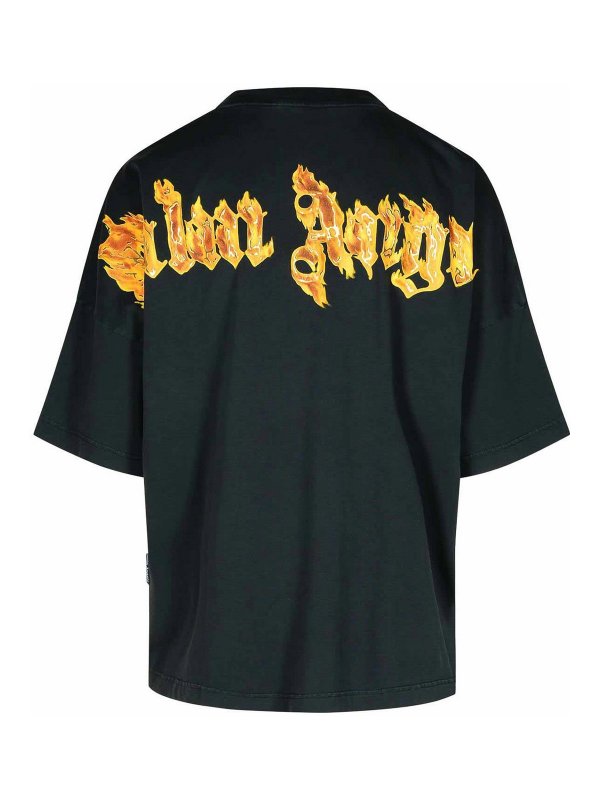 Palm Angels: t-shirts online - Burning Palm Black Cotton Oversize T-Shirt