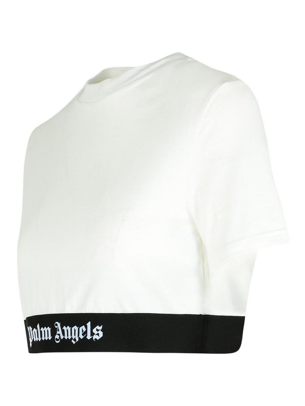The Best Shops Palm Angels: t-shirts - Crop T-Shirt In White Cotton