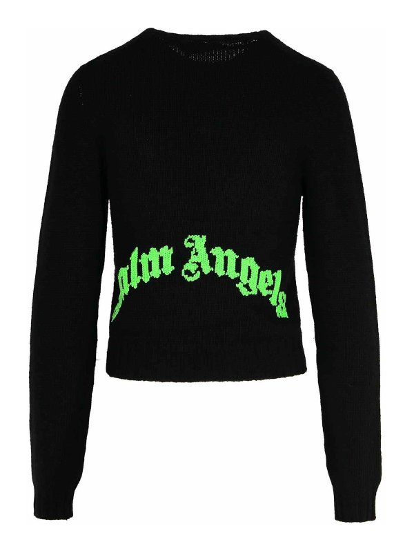 Palm Angels: crew necks online - Dark Grey Merino Wool Blend Sweater