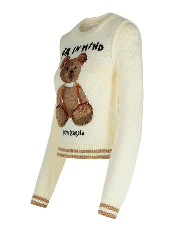 The Best Shops Palm Angels: Strickpullover mit Rundhalsausschnitt - Rundhalspullover - Creme