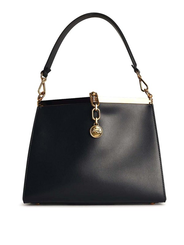 ETRO: cross body bags - Vela Medium Bag In Blue Smooth Leather