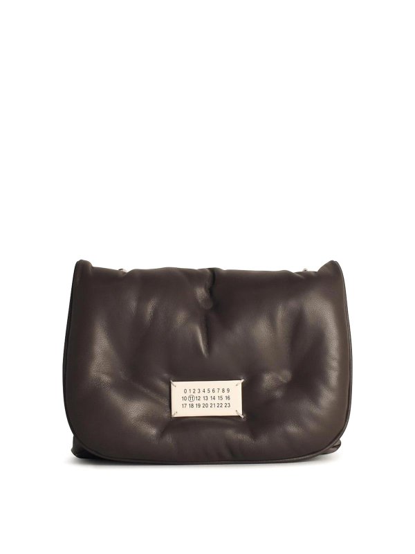 Maison Margiela: cross body bags - Glam Slam Grey Leather Crossbody Bag