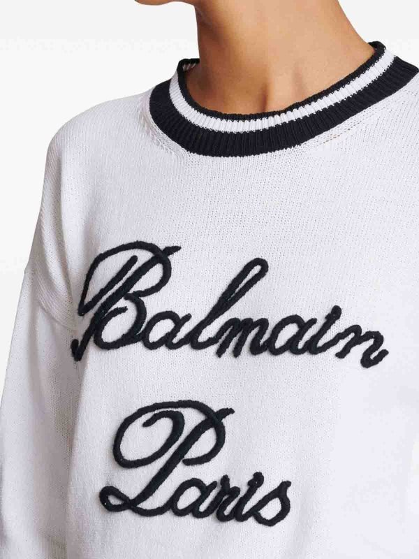 Balmain: Strickpullover mit Rundhalsausschnitt online - Rundhalspullover - Weiß