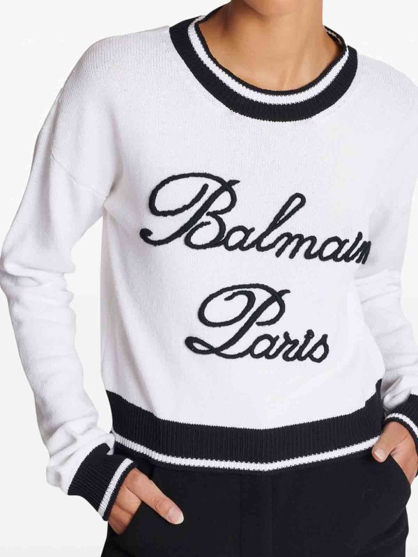 The Best Shops Balmain: Strickpullover mit Rundhalsausschnitt - Rundhalspullover - Weiß