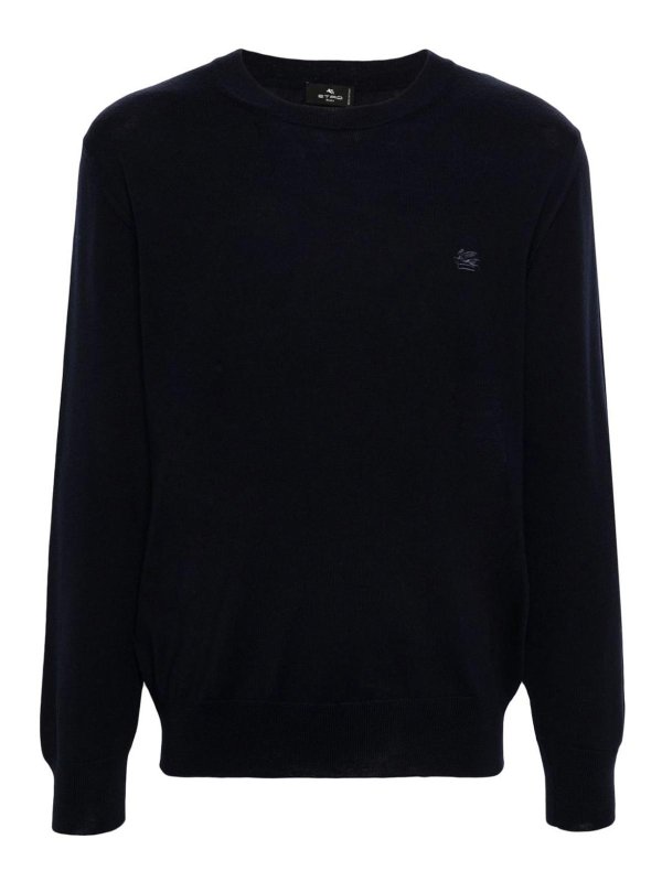 ETRO: Strickpullover mit Rundhalsausschnitt - Rundhalspullover - Dunkelblau