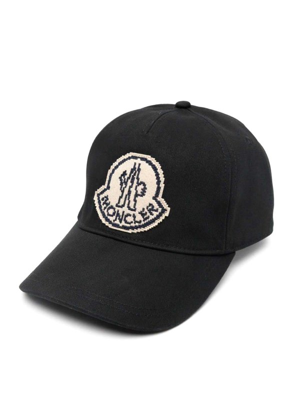 MONCLER: hats & caps - Black logo cap 